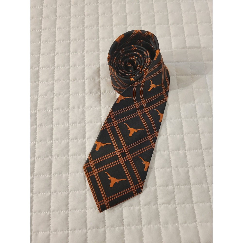 UT Eagles Wings Mens Black Burnt Orange Plaid Texas Longhorns Western Neck‎ Tie